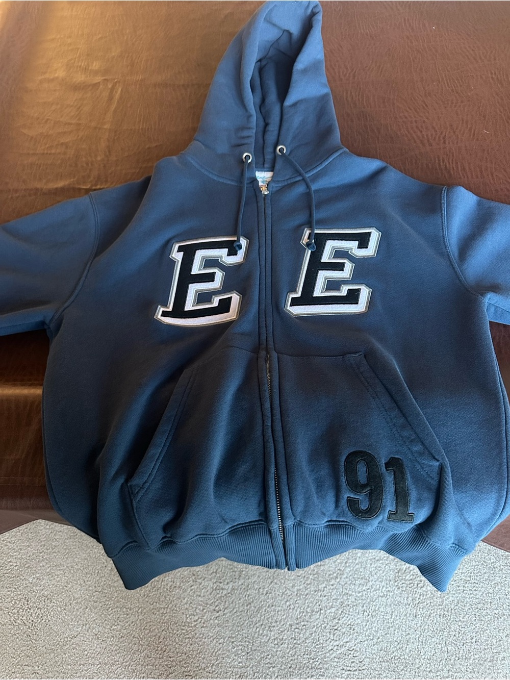 Eric Emanuel Navy Blue Zip Hoodie with Appliqué 'E' Panels